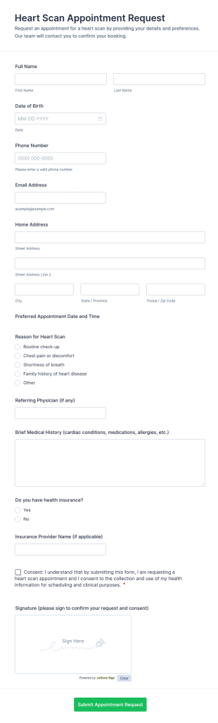 Heart Scan Appointment Request Form Template