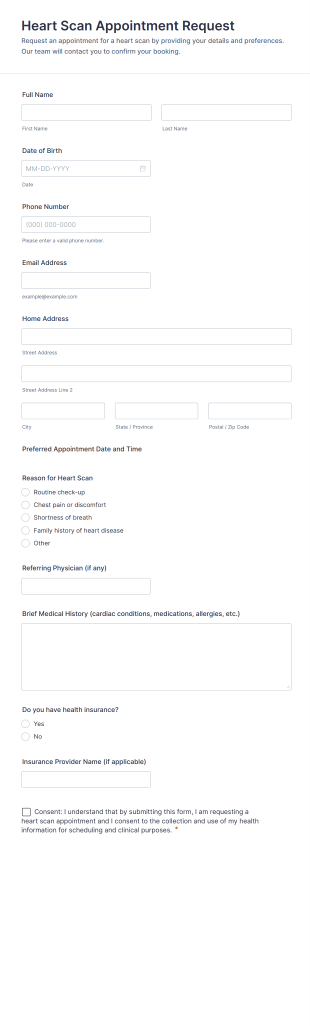 Heart Scan Appointment Request Form Template