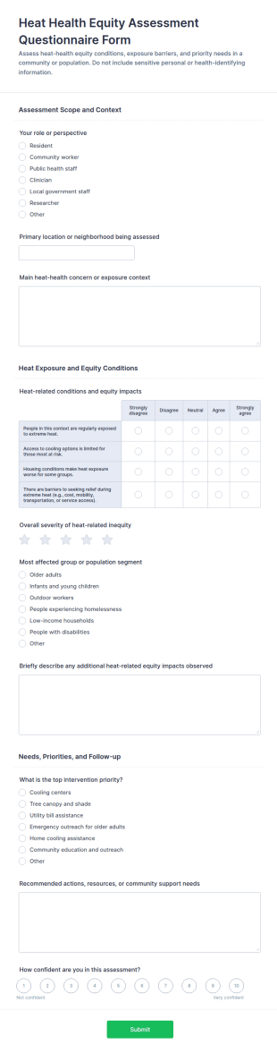 Heat Health Equity Assessment Questionnaire Form Template