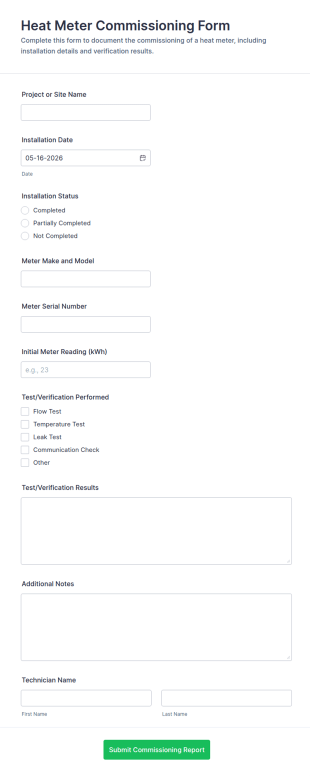 Heat Meter Commissioning Form Template