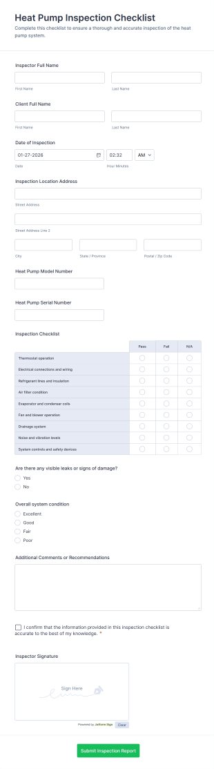 Heat Pump Inspection Checklist Form Template