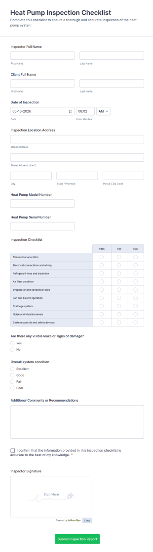 Heat Pump Inspection Checklist Form Template