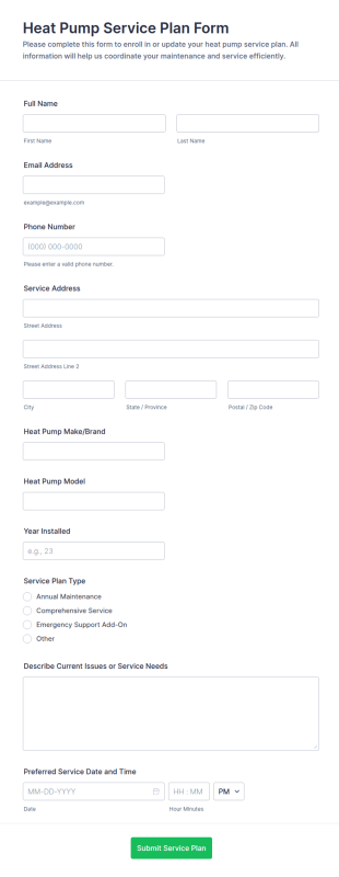 Heat Pump Service Plan Form Template