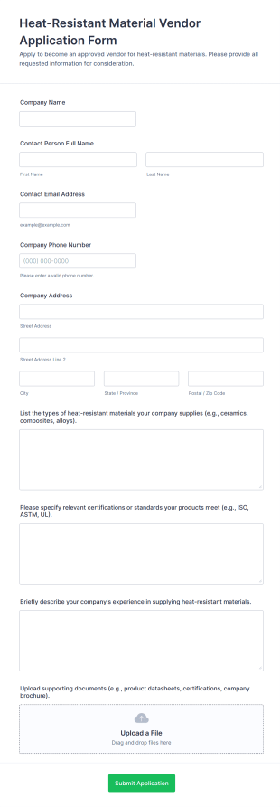 Heat Resistant Material Vendor Application Form Template