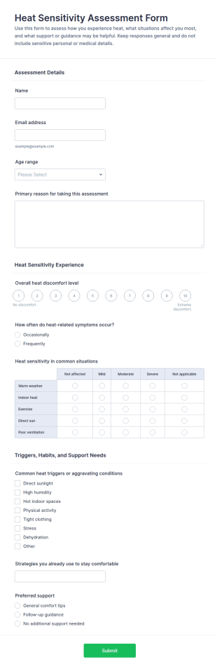 Heat Sensitivity Assessment Form Template