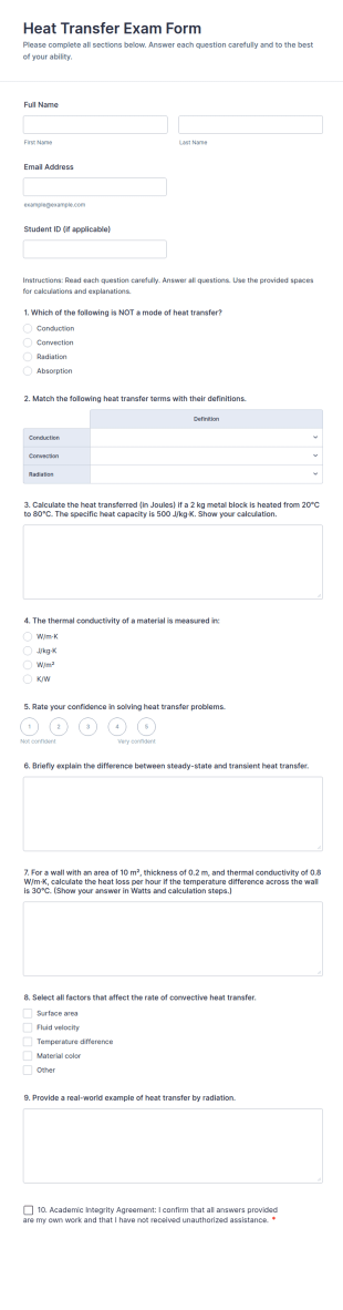 Heat Transfer Exam Form Template