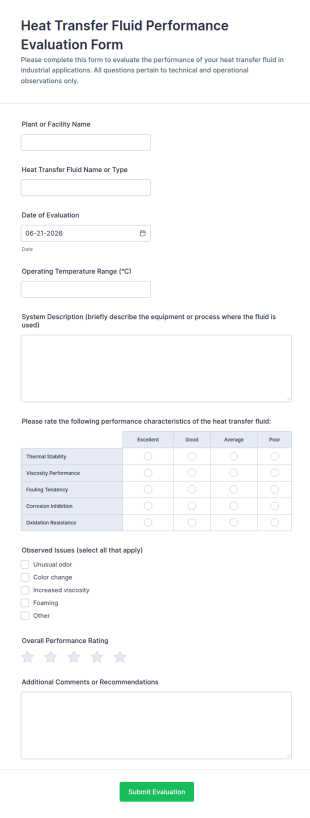 Heat Transfer Fluid Performance Evaluation Form Template