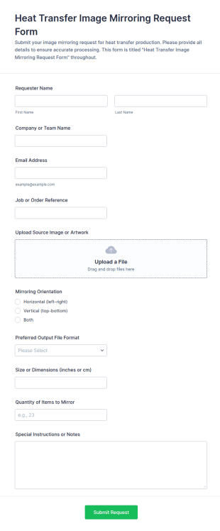 Heat Transfer Image Mirroring Request Form Template