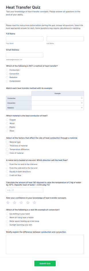 Heat Transfer Quiz Form Template