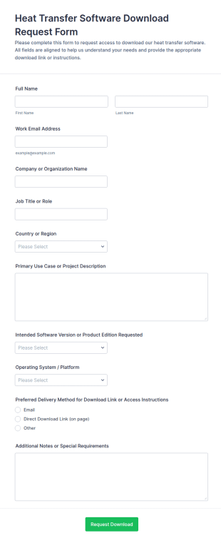 Heat Transfer Software Download Request Form Template