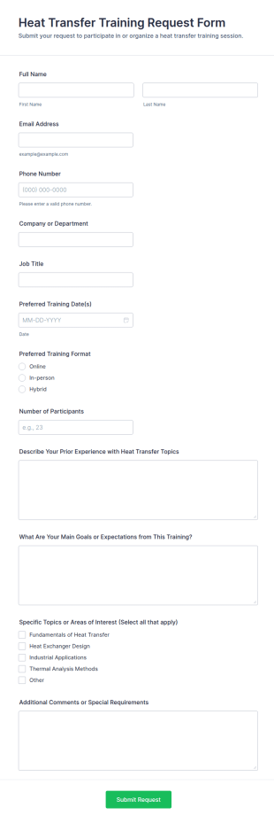 Heat Transfer Training Request Form Template