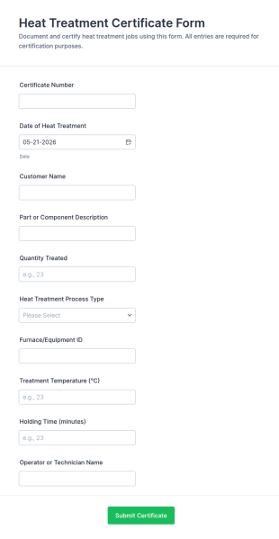 Heat Treatment Certificate Form Template