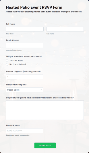 Heated Patio Event RSVP Form Template