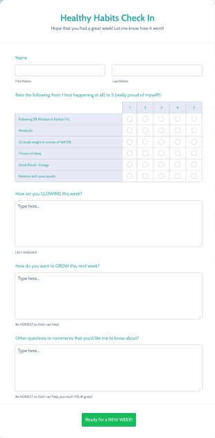 Heath Challenge Feedback Form Template