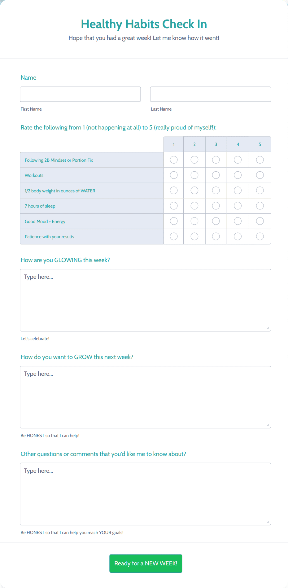 Heathy Habits Community Challenge Check In Form Template | Jotform