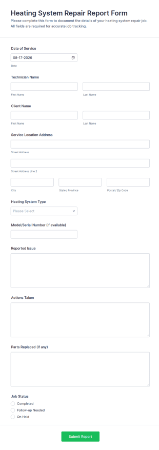 Heating System Repair Report Form Template