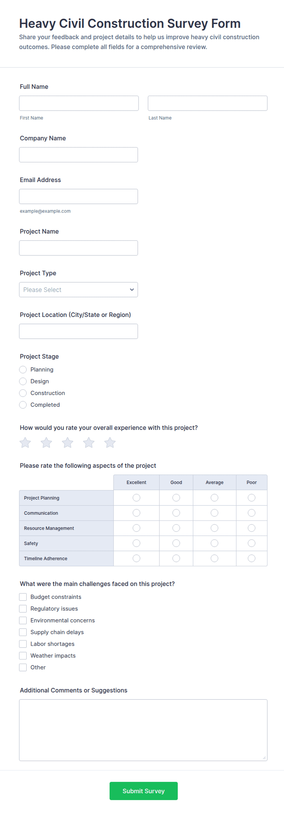 Heavy Civil Construction Survey Form Template | Jotform