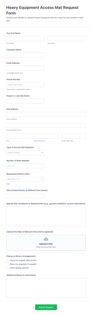 Heavy Equipment Access Mat Request Form Template