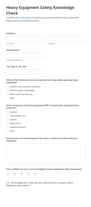 Heavy Equipment Safety Knowledge Check Form Template