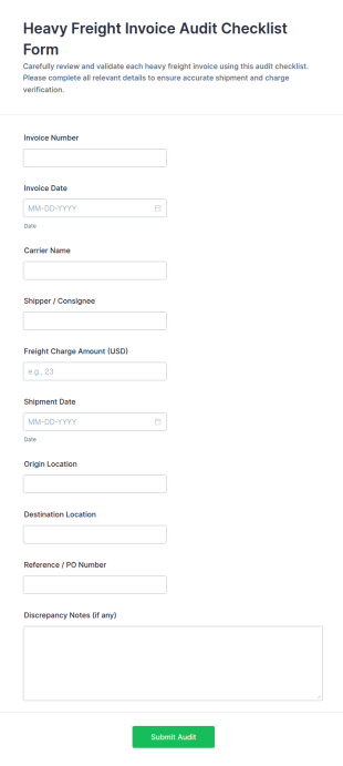 Heavy Freight Invoice Audit Checklist Form Template