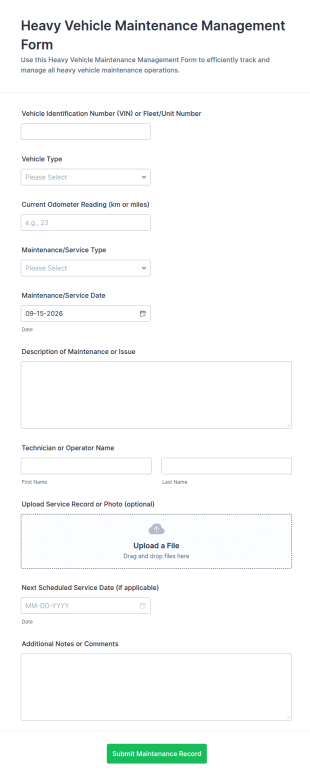 Heavy Vehicle Maintenance Management Form Template