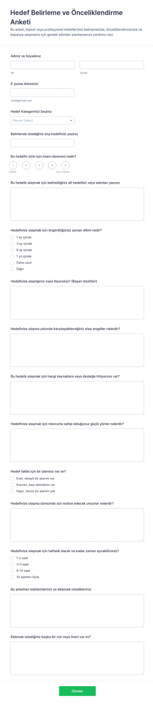 Hedef Belirleme Anketi Form Şablonu