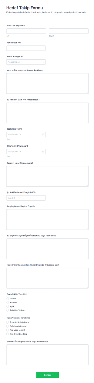 Hedef Takip Form Şablonu