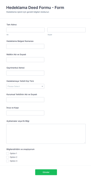 Hedeklama Deed Form Şablonu
