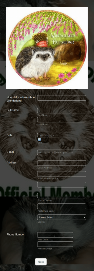 Hedgehog Adoption Application Form Template