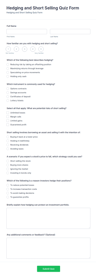 Hedging And Short Selling Quiz Form Template