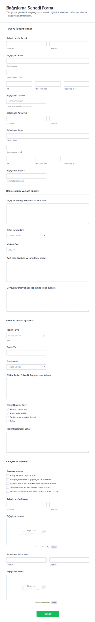 Hediye Devir İşlemi Formu 🎁 Form Şablonu