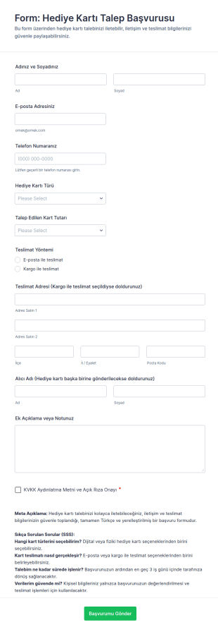 Hediye Kartı Talep Form Şablonu