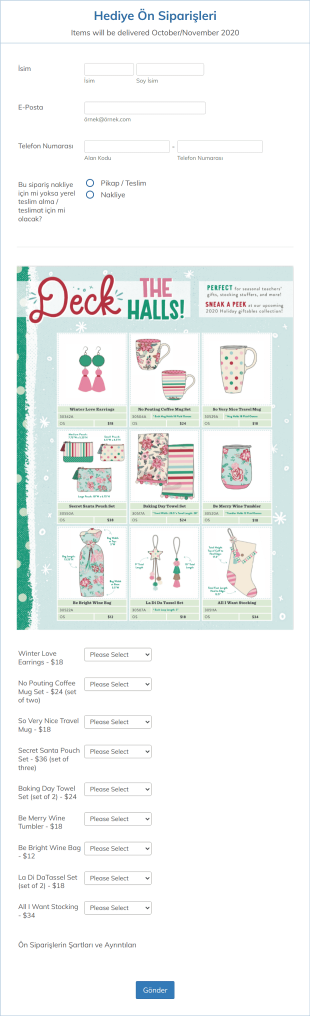 Hediye Ön Siparişleri Form Template
