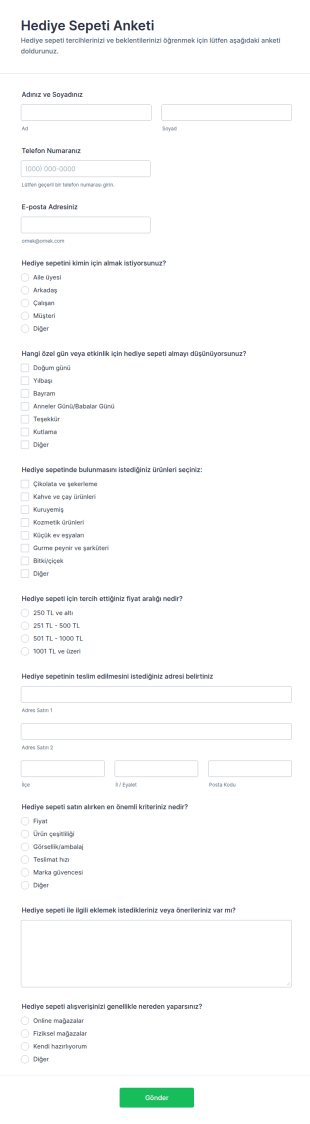Hediye Sepeti Anketi Form Şablonu