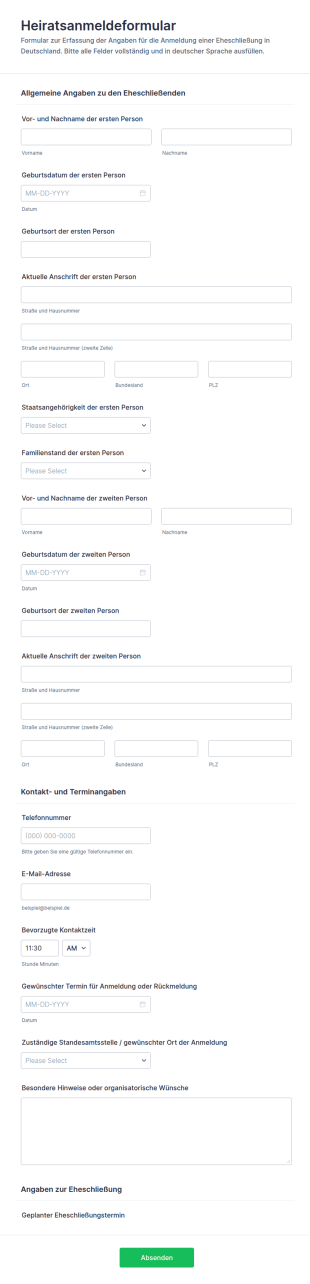 Heiratsregistrierungsformular