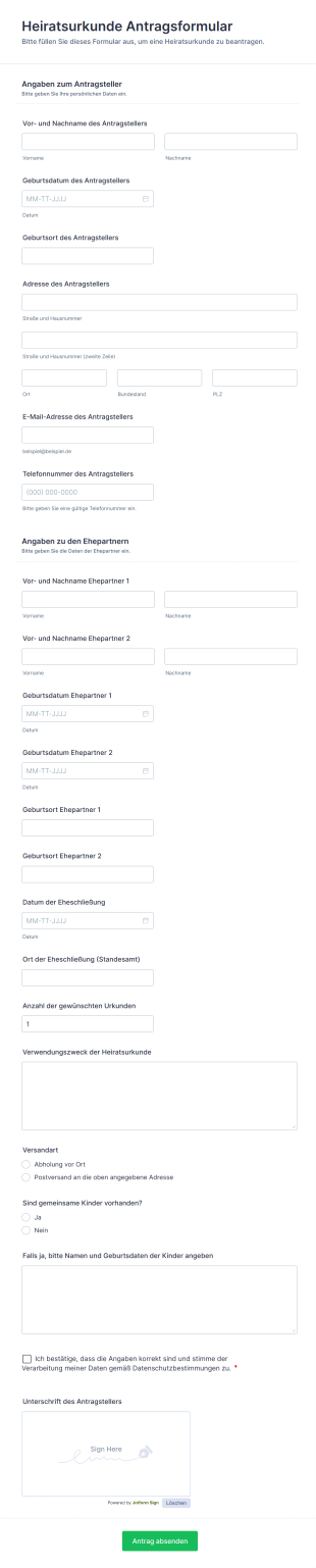 Heiratsurkunde Antragsformular
