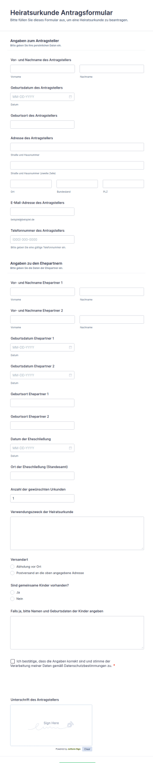Heiratsurkunde Antragsformular