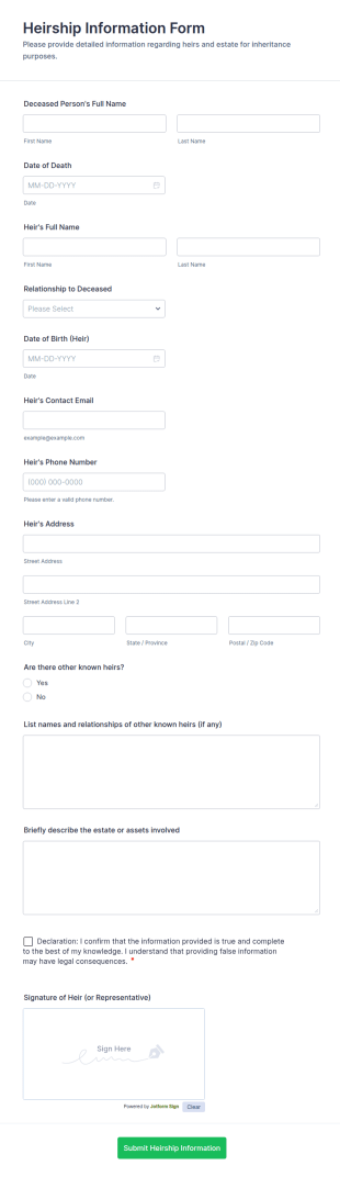 Heirship Information Form Template