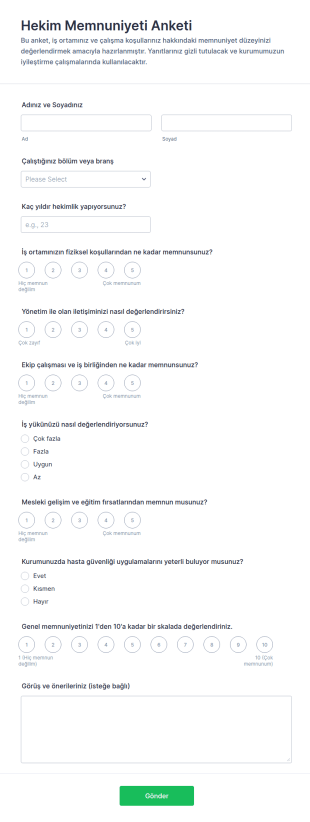 Hekim Memnuniyeti Anketi Form Şablonu