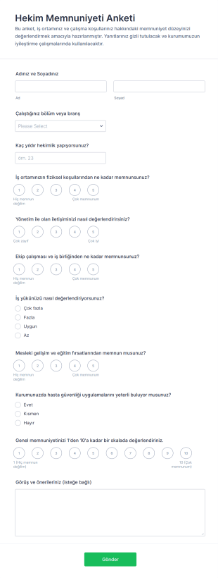Hekim Memnuniyeti Anketi Form Şablonu