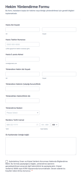 Hekim Yönlendirme Form Şablonu