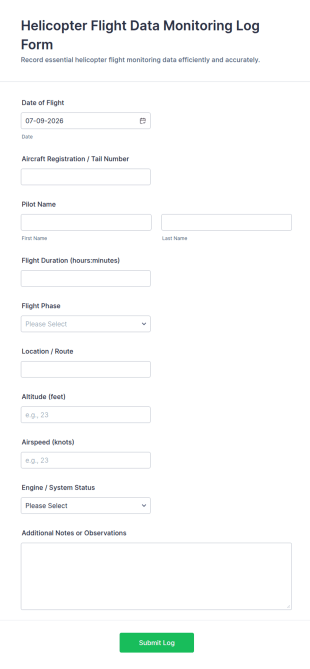 Helicopter Flight Data Monitoring Log Form Template