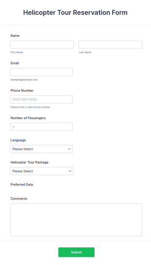 Helicopter Tour Reservation Form Template