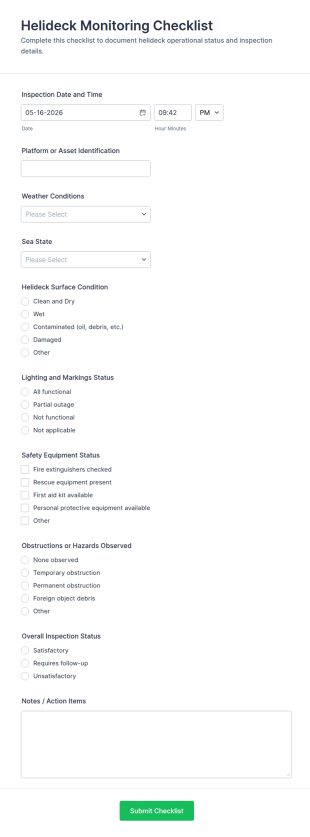 Helideck Monitoring Checklist Form Template