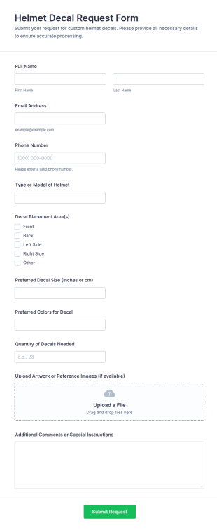 Helmet Decal Request Form Template