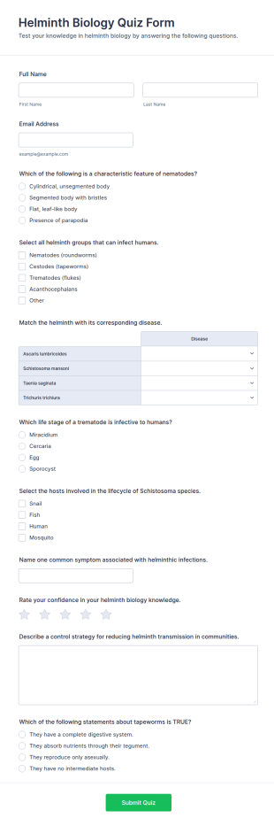 Helminth Biology Quiz Form Template