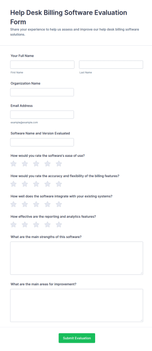 Help Desk Billing Software Evaluation Form Template
