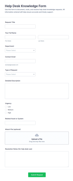 Help Desk Knowledge Form Template