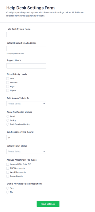 Help Desk Settings Form Template