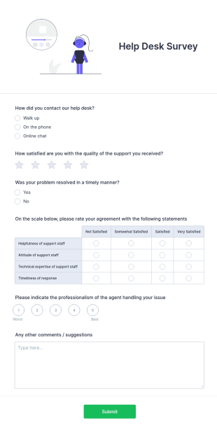 Help Desk Survey Form Template